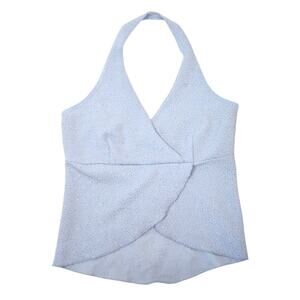 Vintage 90s/Y2K Rave Light Blue Silver Glitter Halter Tank Top L
